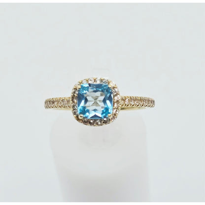 10K Yellow Gold Blue & White Topaz Ring