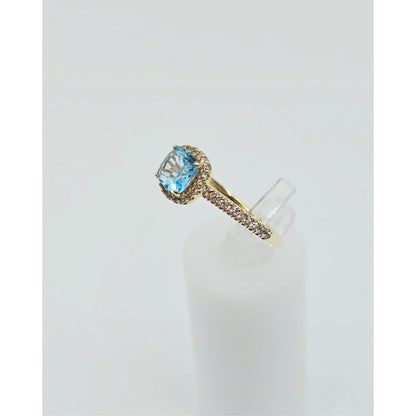 10K Yellow Gold Blue & White Topaz Ring