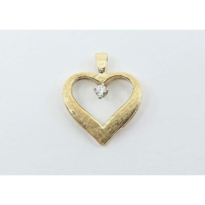 14K Yellow Gold Round Cut Diamond Open Heart Charm Pendant