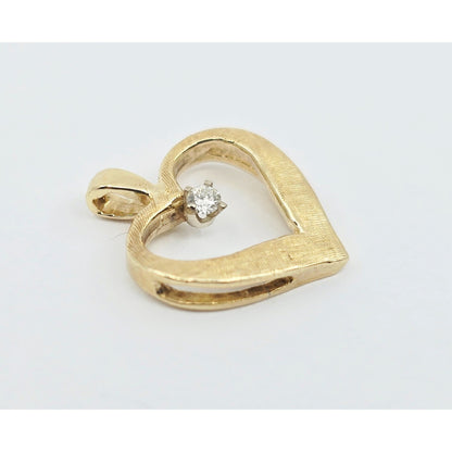 14K Yellow Gold Round Cut Diamond Open Heart Charm Pendant