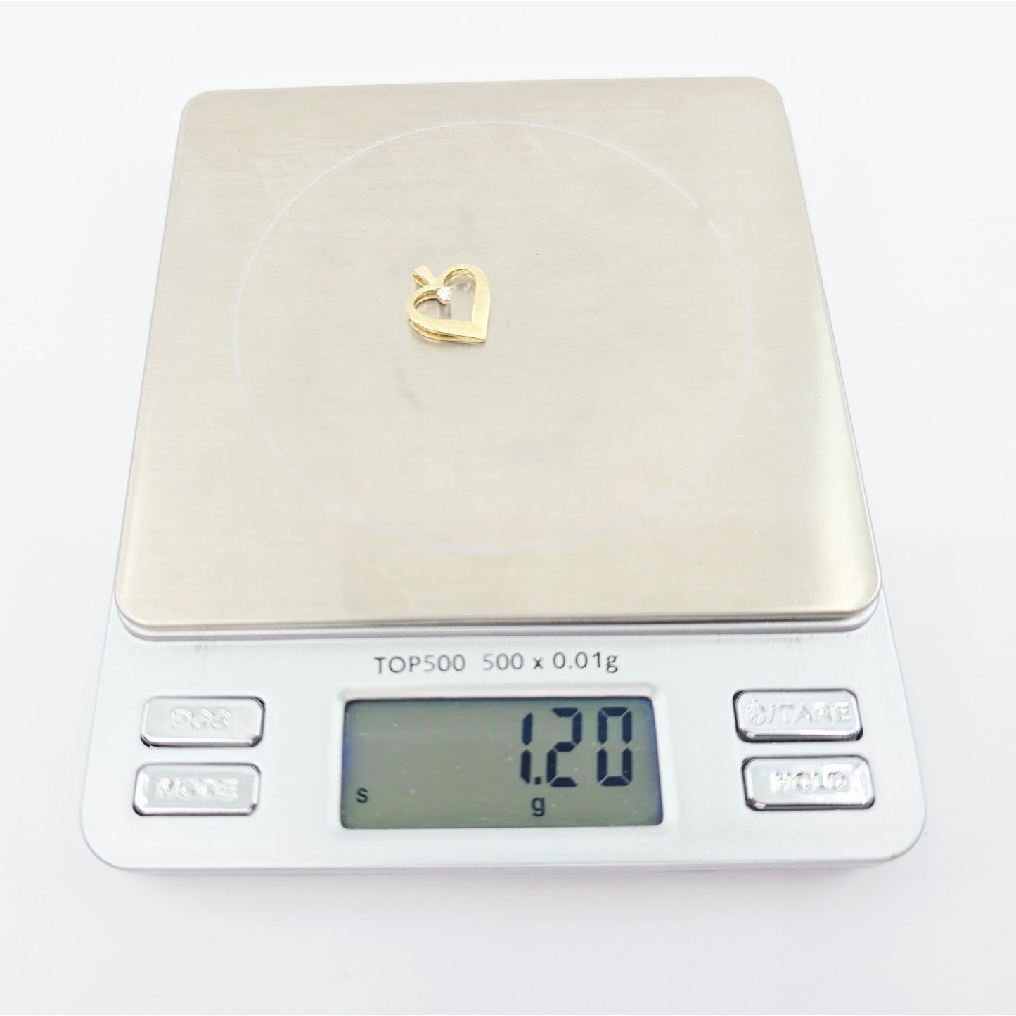 14K Yellow Gold Round Cut Diamond Open Heart Charm Pendant