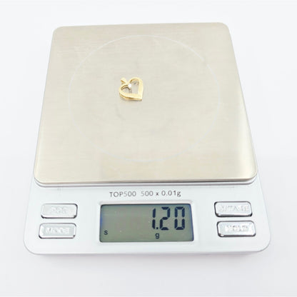 14K Yellow Gold Round Cut Diamond Open Heart Charm Pendant