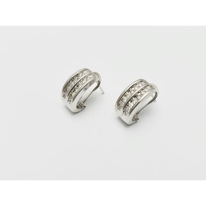 14K White Gold Round Cut Diamond Cluster French Clip Earrings