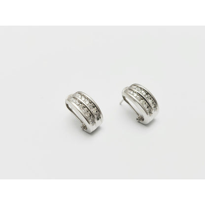 14K White Gold Round Cut Diamond Cluster French Clip Earrings