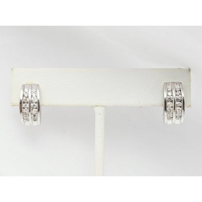 14K White Gold Round Cut Diamond Cluster French Clip Earrings