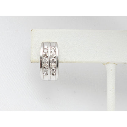 14K White Gold Round Cut Diamond Cluster French Clip Earrings