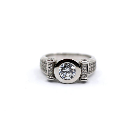 14K White Gold Round CZ Bezel Set Pave Accent Ring