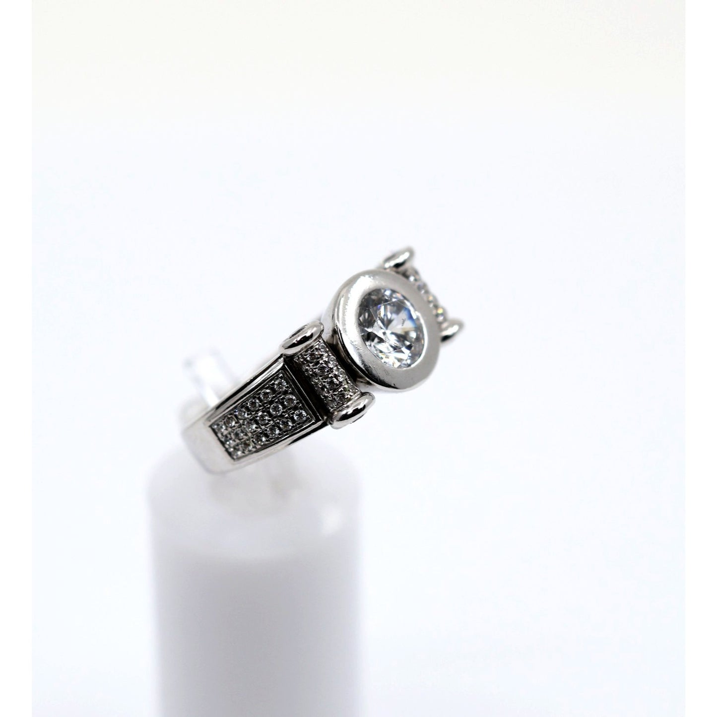 14K White Gold Round CZ Bezel Set Pave Accent Ring