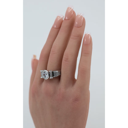 14K White Gold Round CZ Bezel Set Pave Accent Ring