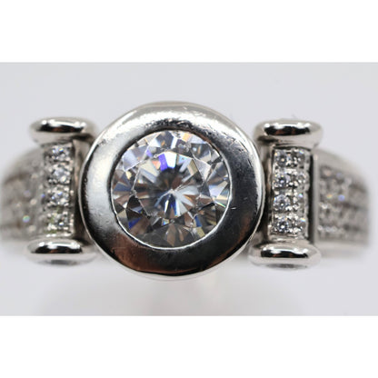 14K White Gold Round CZ Bezel Set Pave Accent Ring