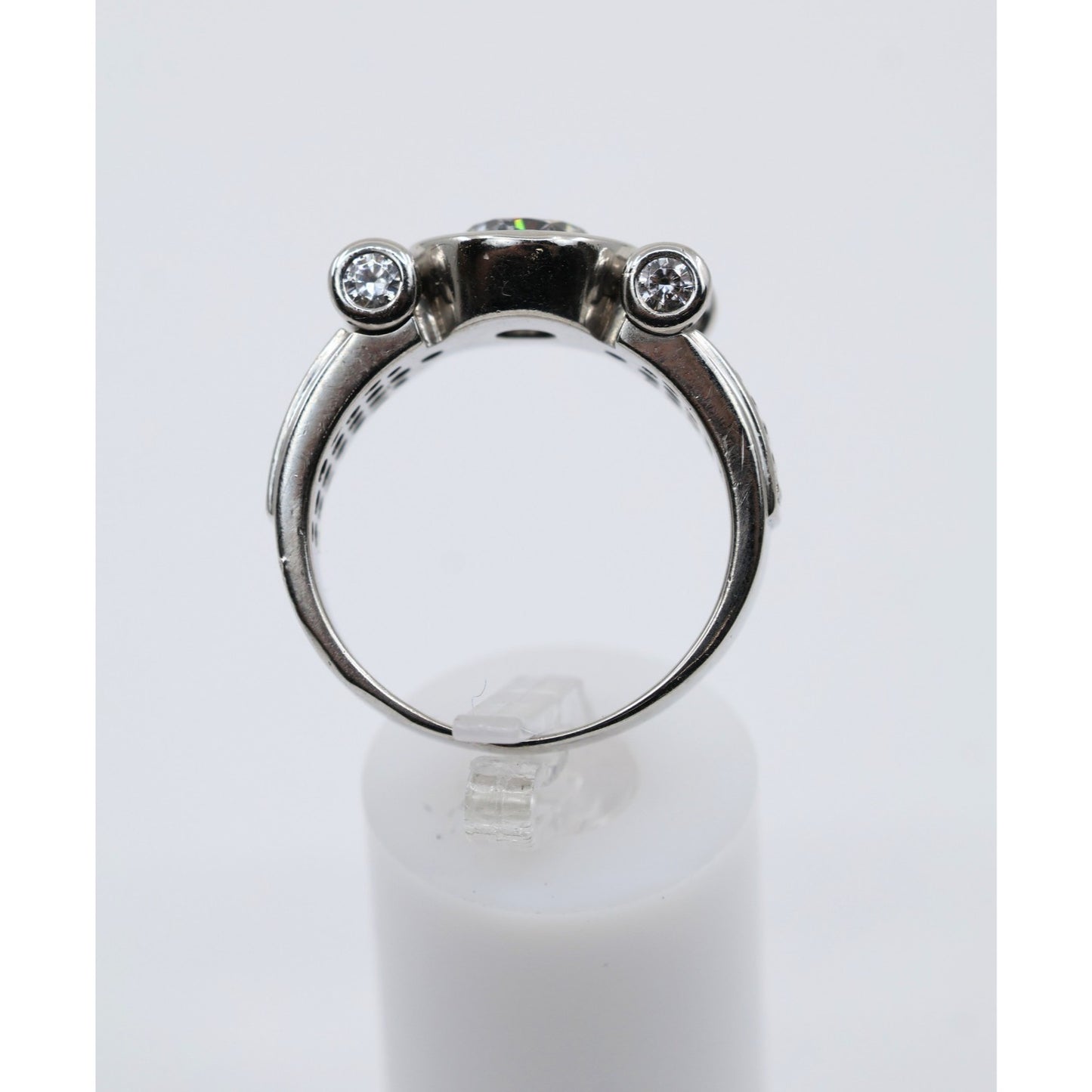 14K White Gold Round CZ Bezel Set Pave Accent Ring