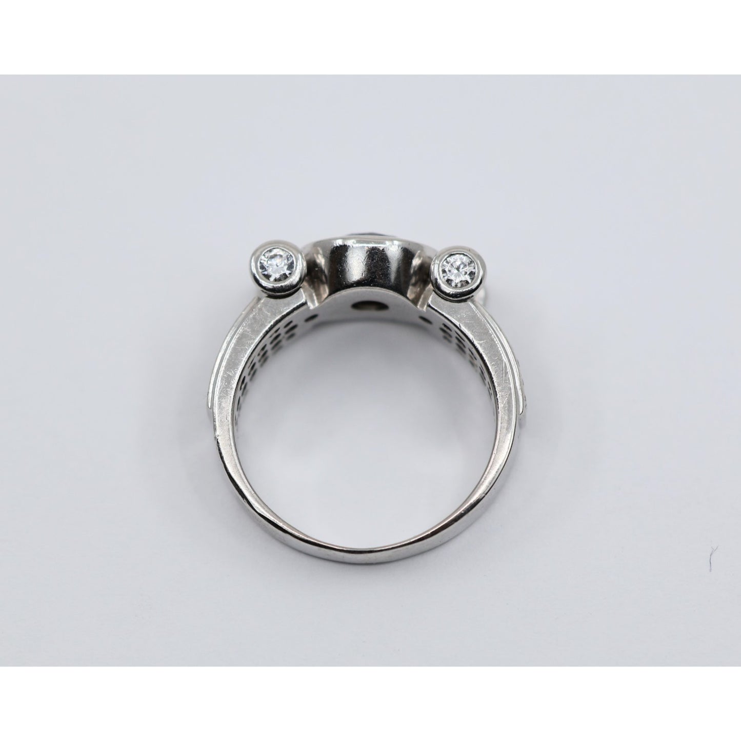 14K White Gold Round CZ Bezel Set Pave Accent Ring