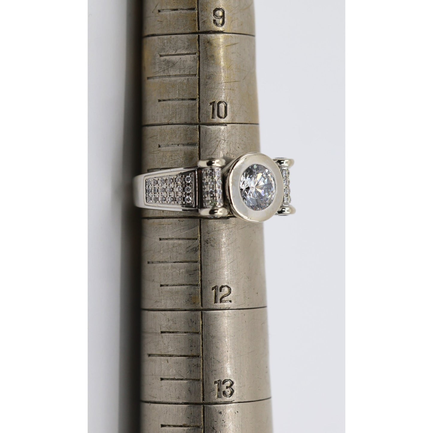 14K White Gold Round CZ Bezel Set Pave Accent Ring