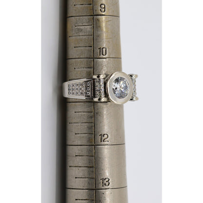 14K White Gold Round CZ Bezel Set Pave Accent Ring