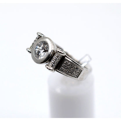 14K White Gold Round CZ Bezel Set Pave Accent Ring