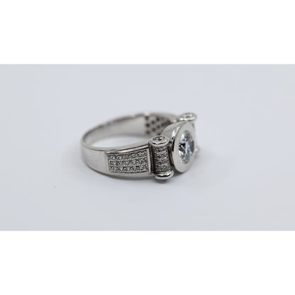 14K White Gold Round CZ Bezel Set Pave Accent Ring