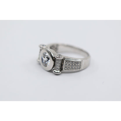 14K White Gold Round CZ Bezel Set Pave Accent Ring