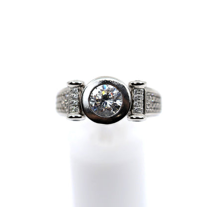 14K White Gold Round CZ Bezel Set Pave Accent Ring