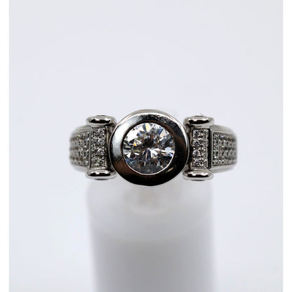 14K White Gold Round CZ Bezel Set Pave Accent Ring