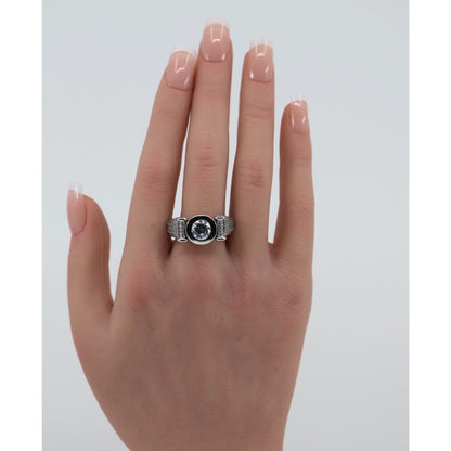 14K White Gold Round CZ Bezel Set Pave Accent Ring