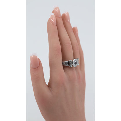 14K White Gold Round CZ Bezel Set Pave Accent Ring