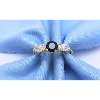 14K Yellow Gold Black Onyx & CZ Ring