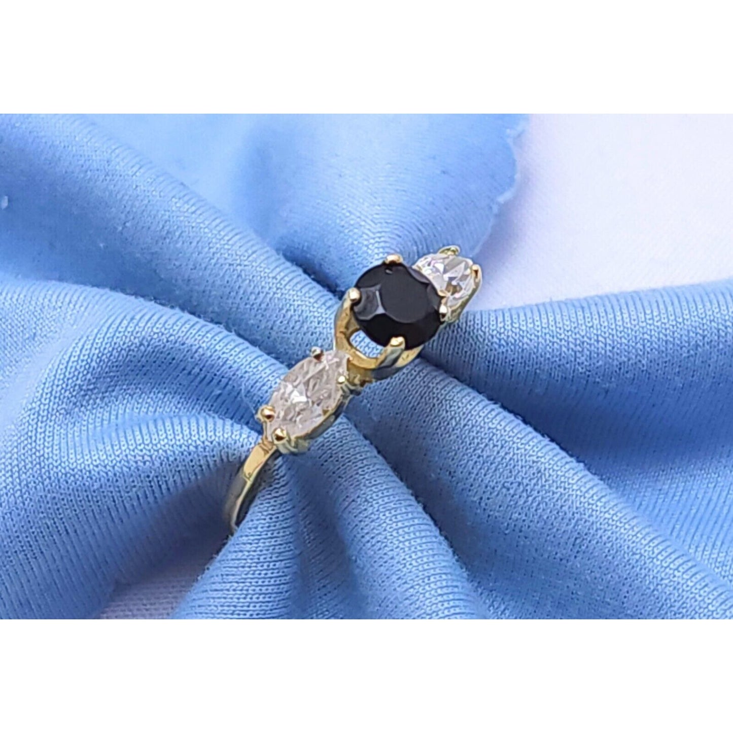 14K Yellow Gold Black Onyx & CZ Ring