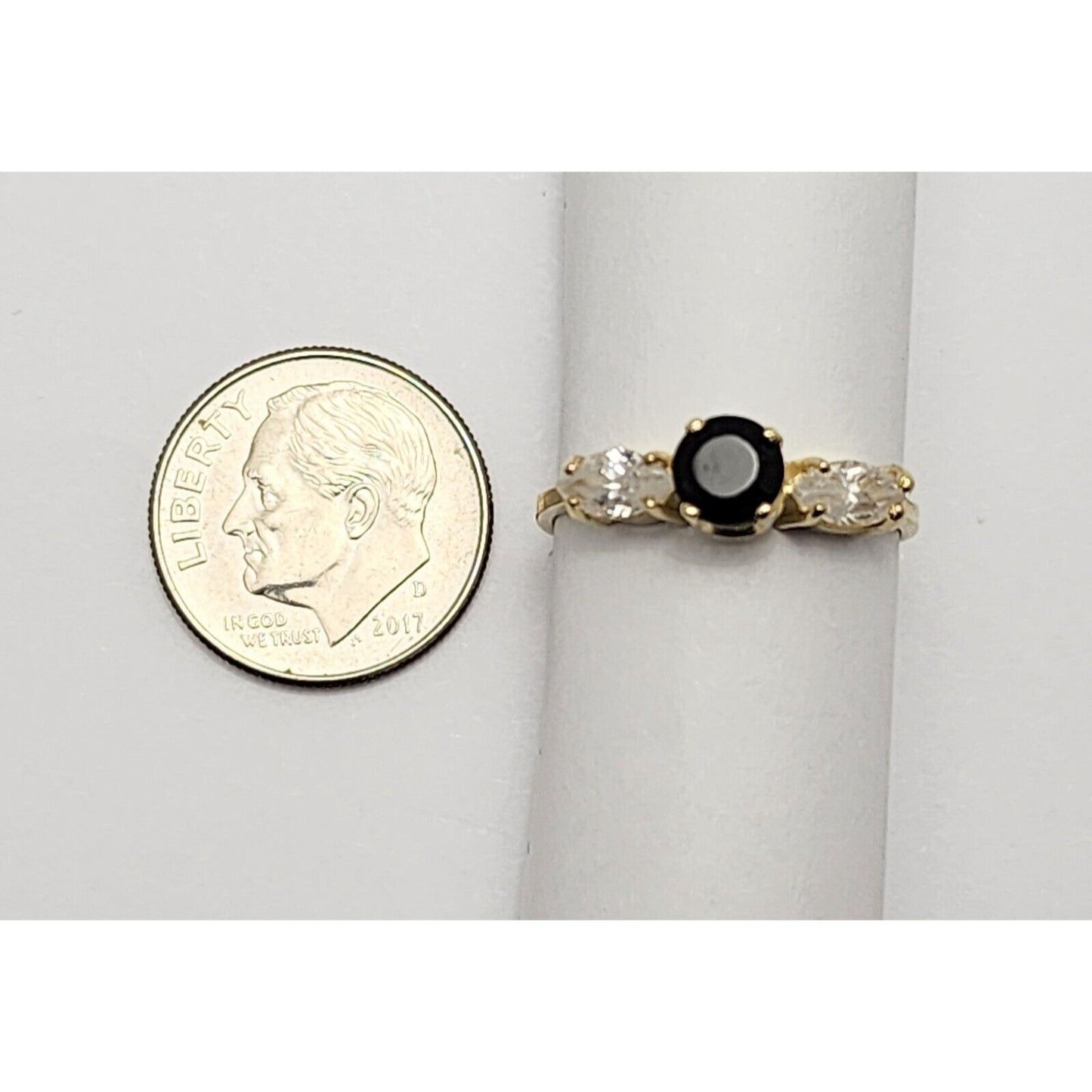 14K Yellow Gold Black Onyx & CZ Ring