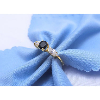 14K Yellow Gold Black Onyx & CZ Ring