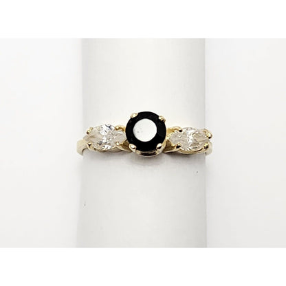 14K Yellow Gold Black Onyx & CZ Ring