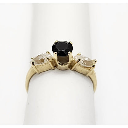 14K Yellow Gold Black Onyx & CZ Ring