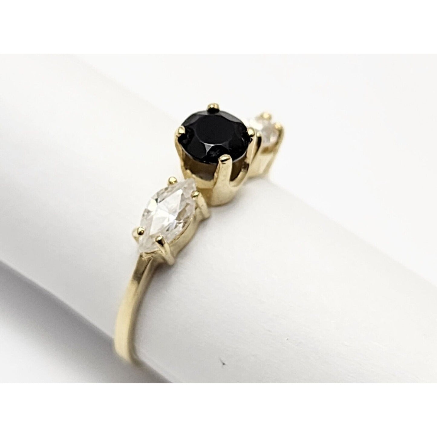 14K Yellow Gold Black Onyx & CZ Ring