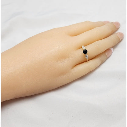 14K Yellow Gold Black Onyx & CZ Ring