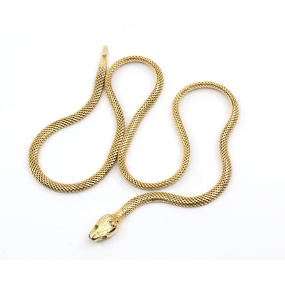 14K Yellow Gold Mesh Snake Peridot Eyes Chain Necklace