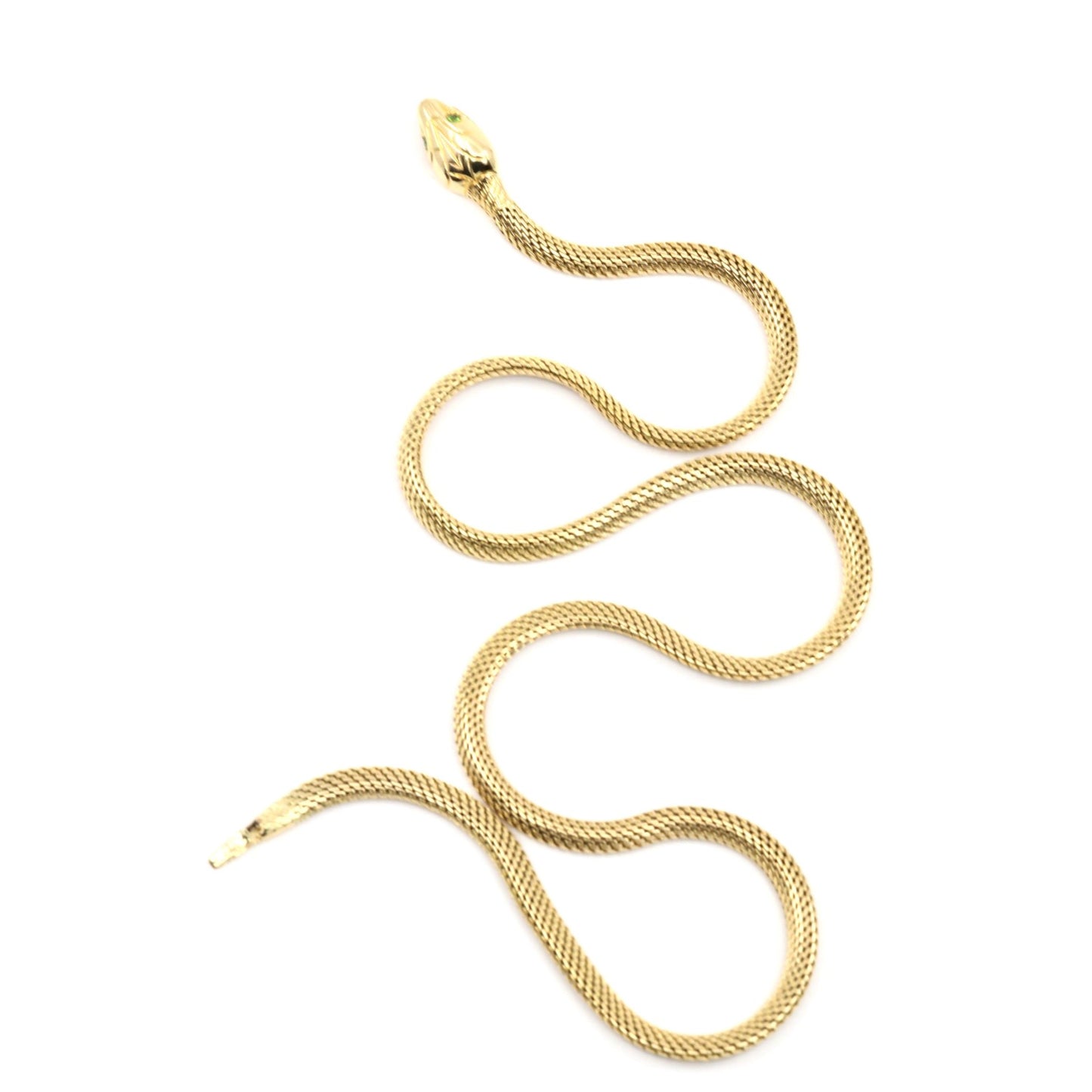 14K Yellow Gold Mesh Snake Peridot Eyes Chain Necklace
