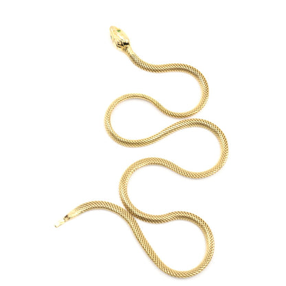 14K Yellow Gold Mesh Snake Peridot Eyes Chain Necklace