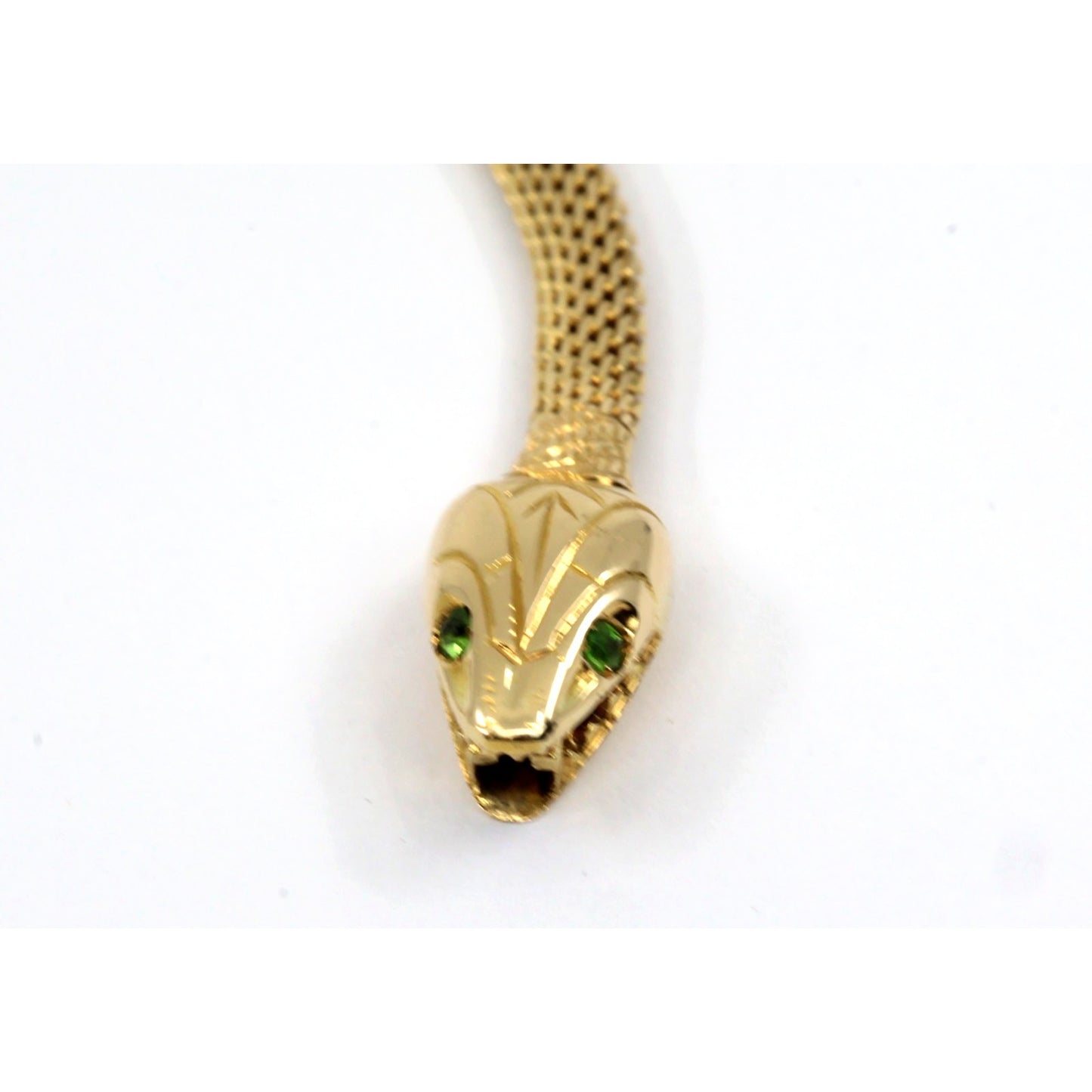 14K Yellow Gold Mesh Snake Peridot Eyes Chain Necklace