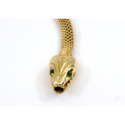 14K Yellow Gold Mesh Snake Peridot Eyes Chain Necklace