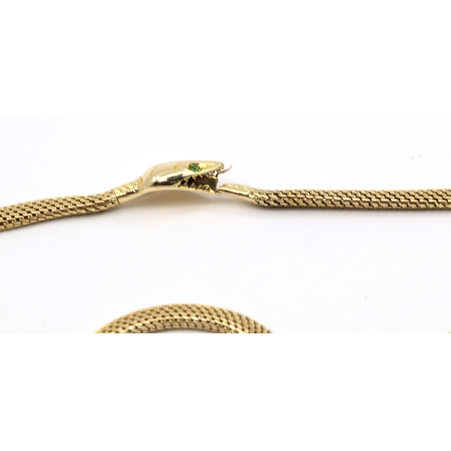 14K Yellow Gold Mesh Snake Peridot Eyes Chain Necklace