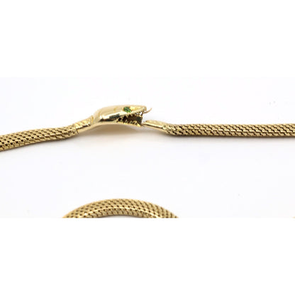 14K Yellow Gold Mesh Snake Peridot Eyes Chain Necklace