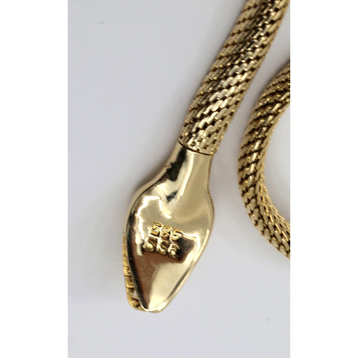 14K Yellow Gold Mesh Snake Peridot Eyes Chain Necklace