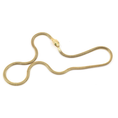14K Yellow Gold Mesh Snake Peridot Eyes Chain Necklace