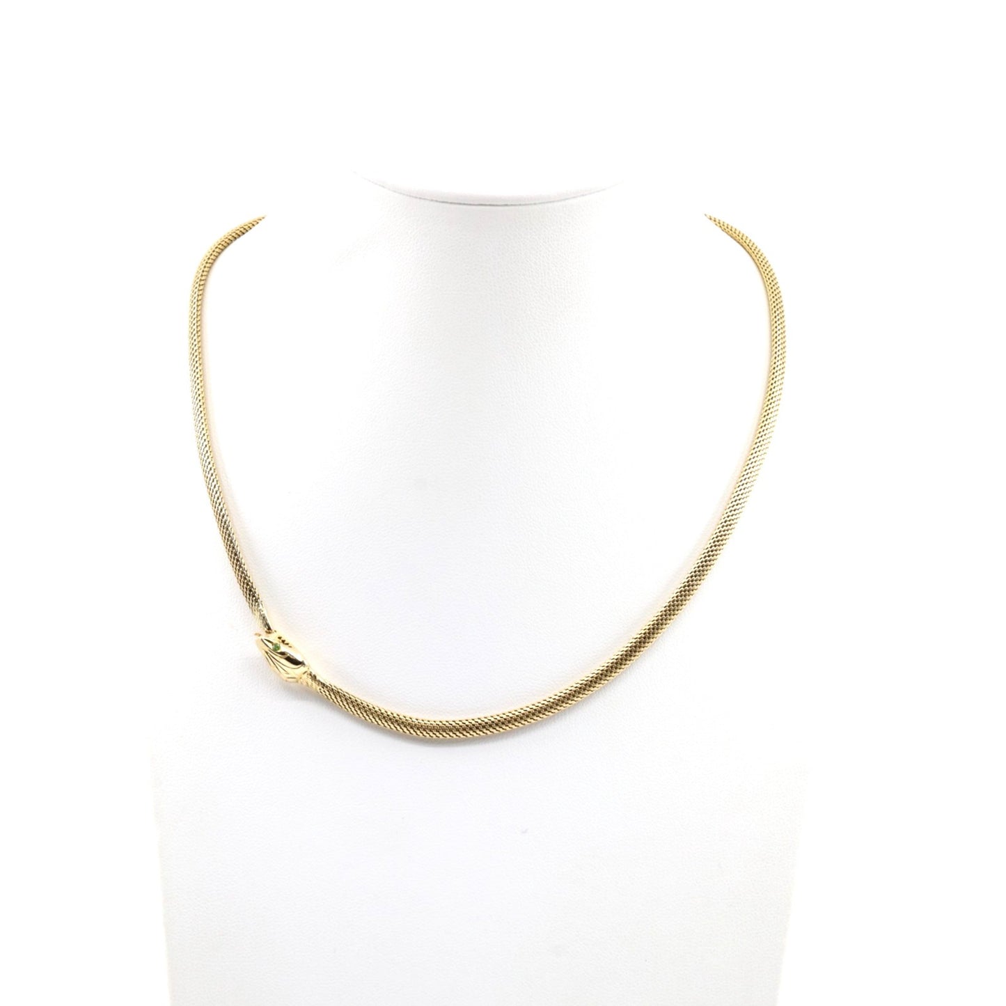 14K Yellow Gold Mesh Snake Peridot Eyes Chain Necklace