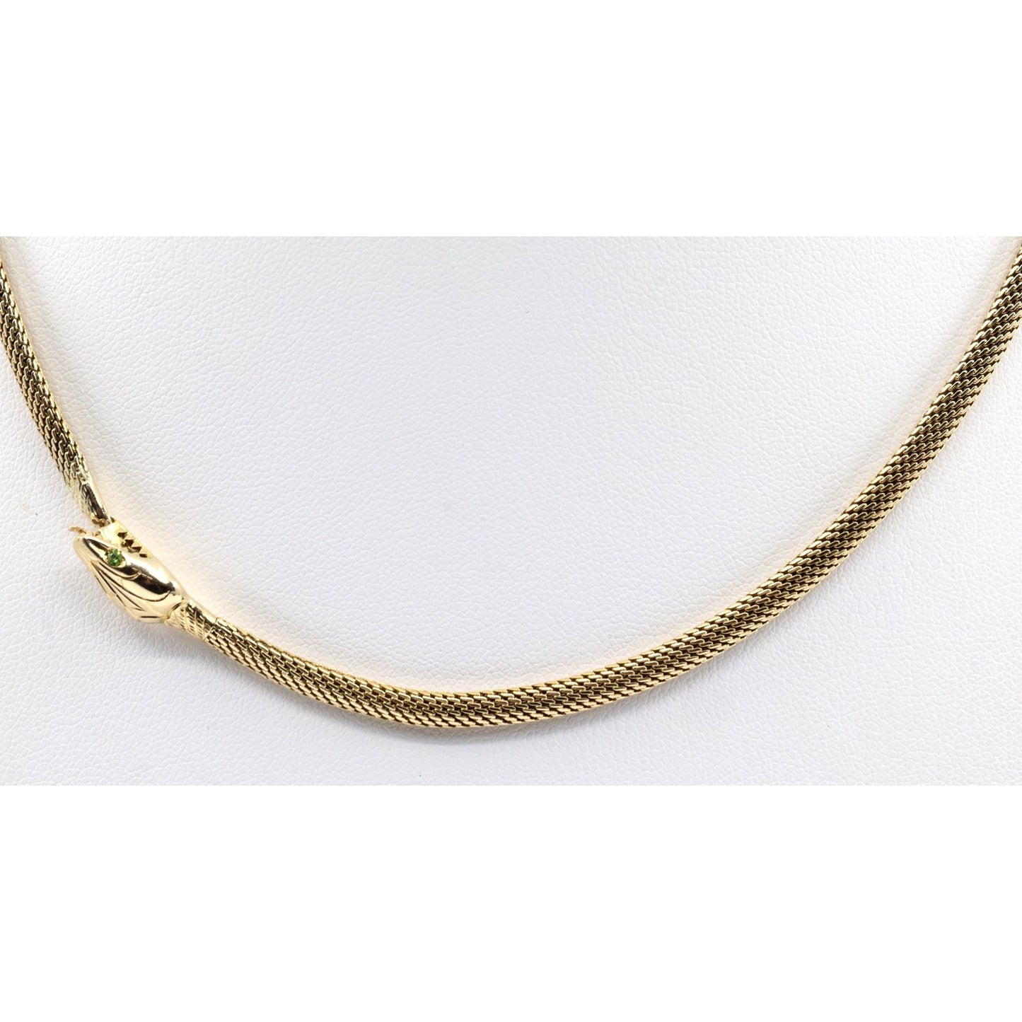 14K Yellow Gold Mesh Snake Peridot Eyes Chain Necklace