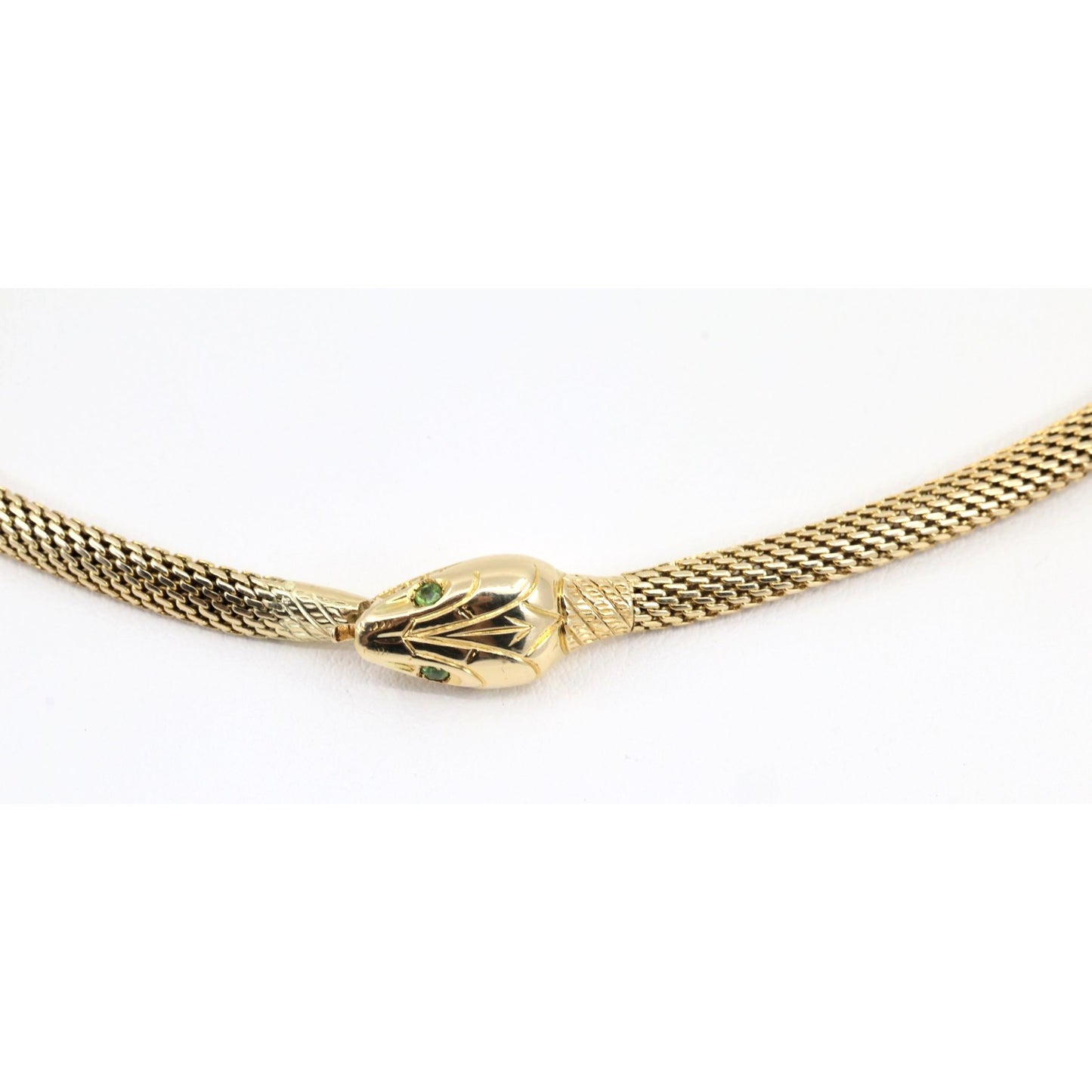 14K Yellow Gold Mesh Snake Peridot Eyes Chain Necklace
