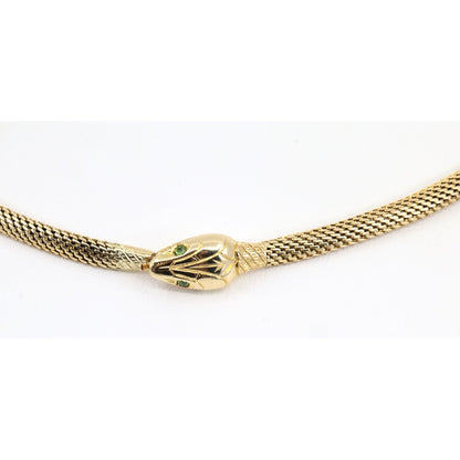 14K Yellow Gold Mesh Snake Peridot Eyes Chain Necklace