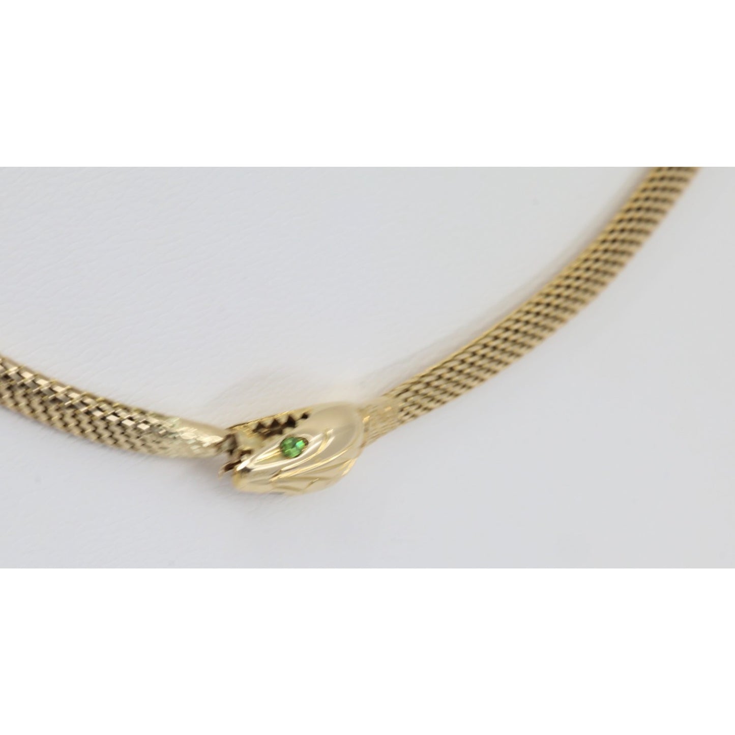 14K Yellow Gold Mesh Snake Peridot Eyes Chain Necklace