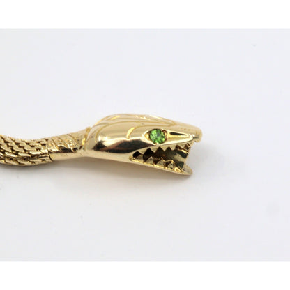14K Yellow Gold Mesh Snake Peridot Eyes Chain Necklace