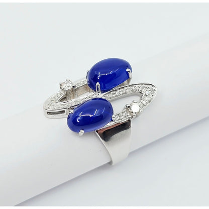 14K White Gold Diamond & Blue Crystal Wavy Ring