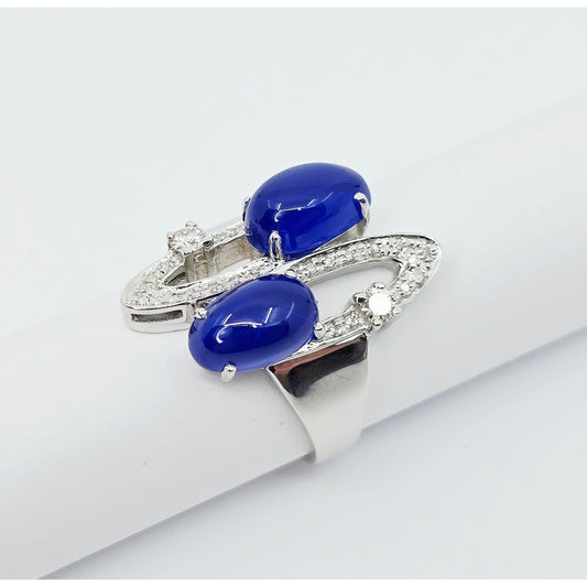 14K White Gold Diamond & Blue Crystal Wavy Ring